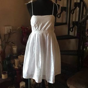 White Mini Eyelet Cotton Summer Dress Med